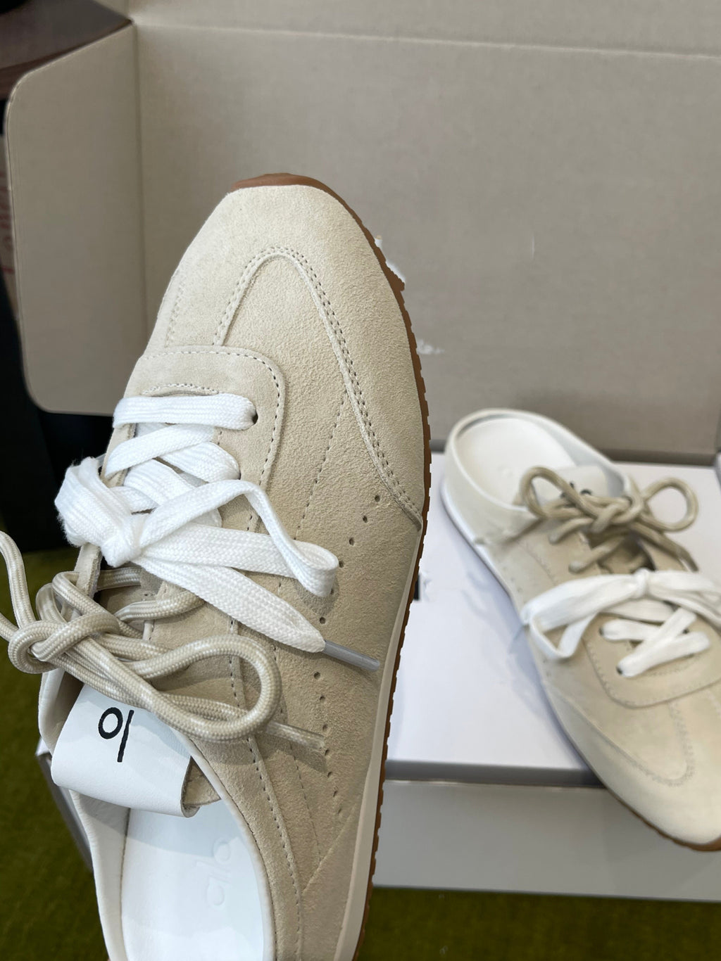 Femmes Mule Style Vintage Couleur Block Dentelle Up Trainer Sneakers Summer Casual Toe fermé Sli