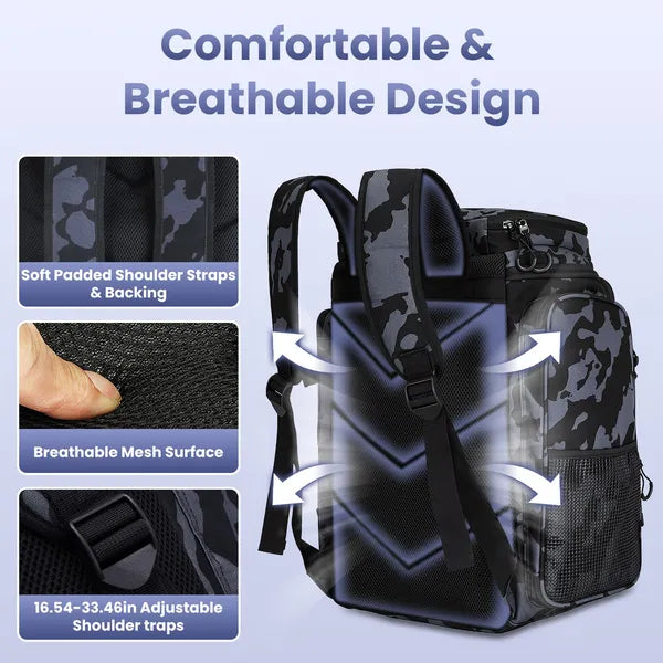 42L&11Gal sac à dos de pêche grande capacité de pêche sac de rangement avec porte-rodes 16-P