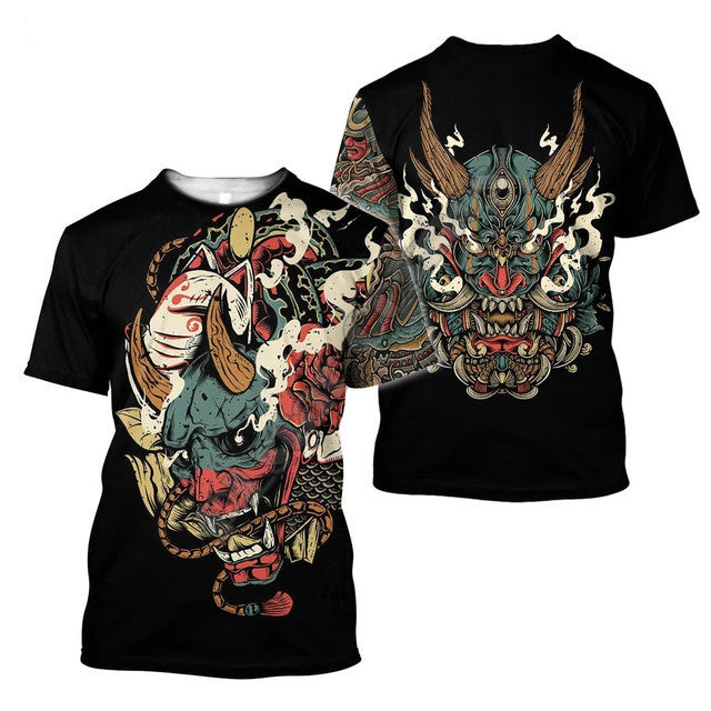 T-shirt homme 3D Samurai Imprimé T-shirt enroulé Col rond
