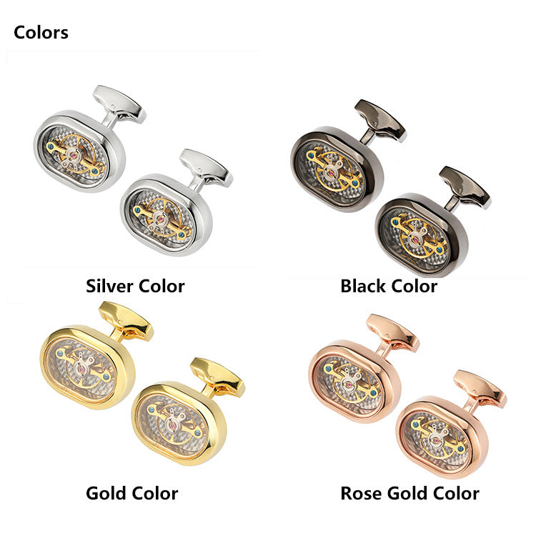 Mouvement Tourbillon Homme Boutons de manchette Gun Noir Français
