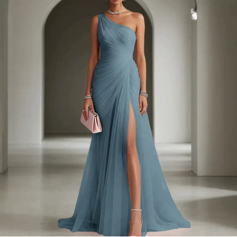 Robe de fête à une épaule fashionnable longue soirée
