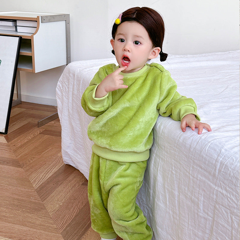Costume pour enfants Automne et hiver Garçons et filles Pyjama thermique doublé de polaire