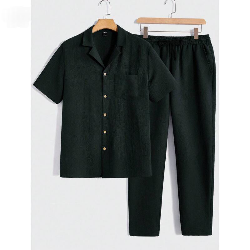 Homme couleur solide bouton rayé chemise manches