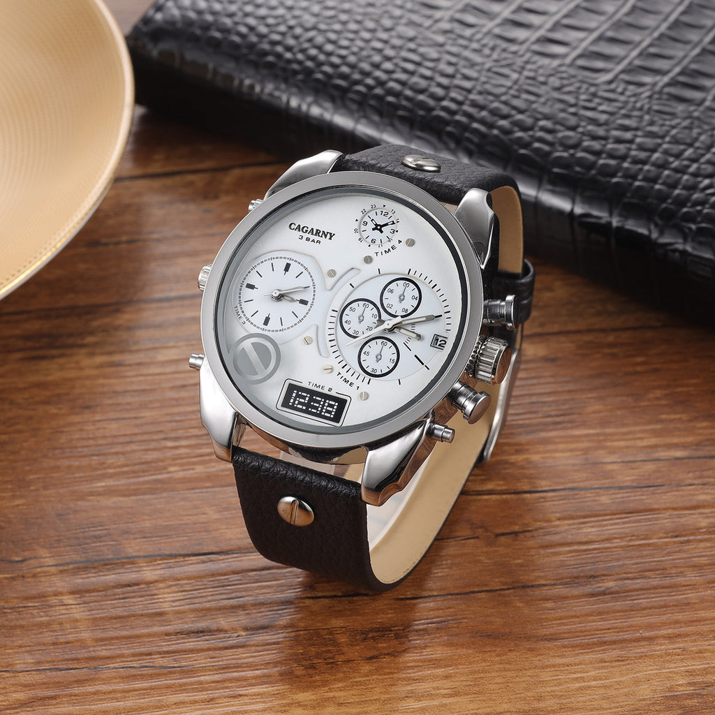 Montres Montres pour Homme en cuir PU Creative Double Time Zone