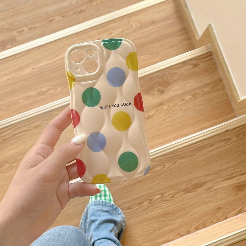 Boîtier de téléphone couleur Polka Dot Chaîne Lanyard