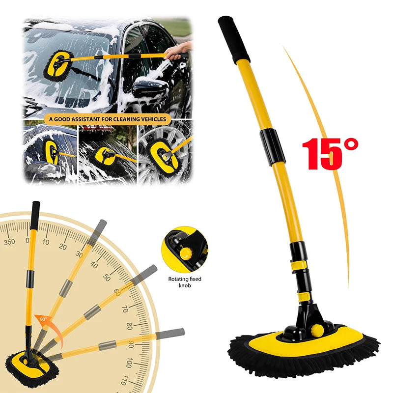 Brosse de lavage de voiture 15 degrés réglable poignée longue avec 2 têtes de microfibre