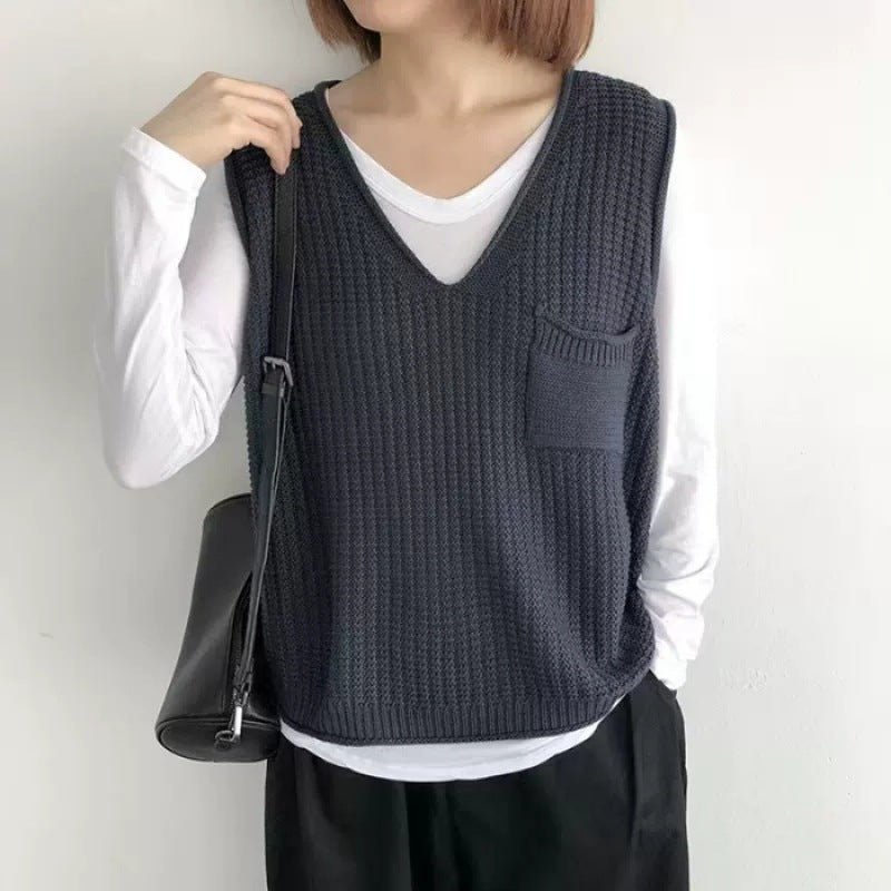 Veste de tricot artistique à col V simple