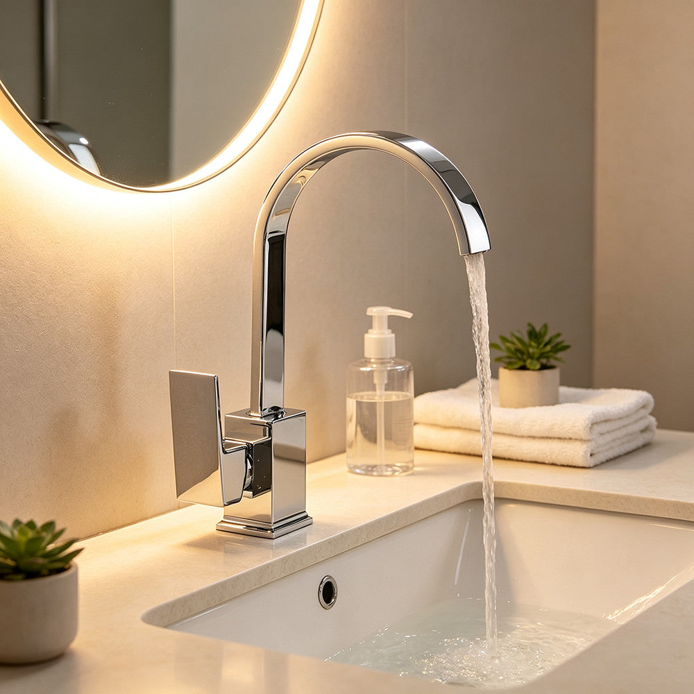 Chrome Kitchen Sink Mixer Tap Waterfall Single Lever Swivel Monobloc