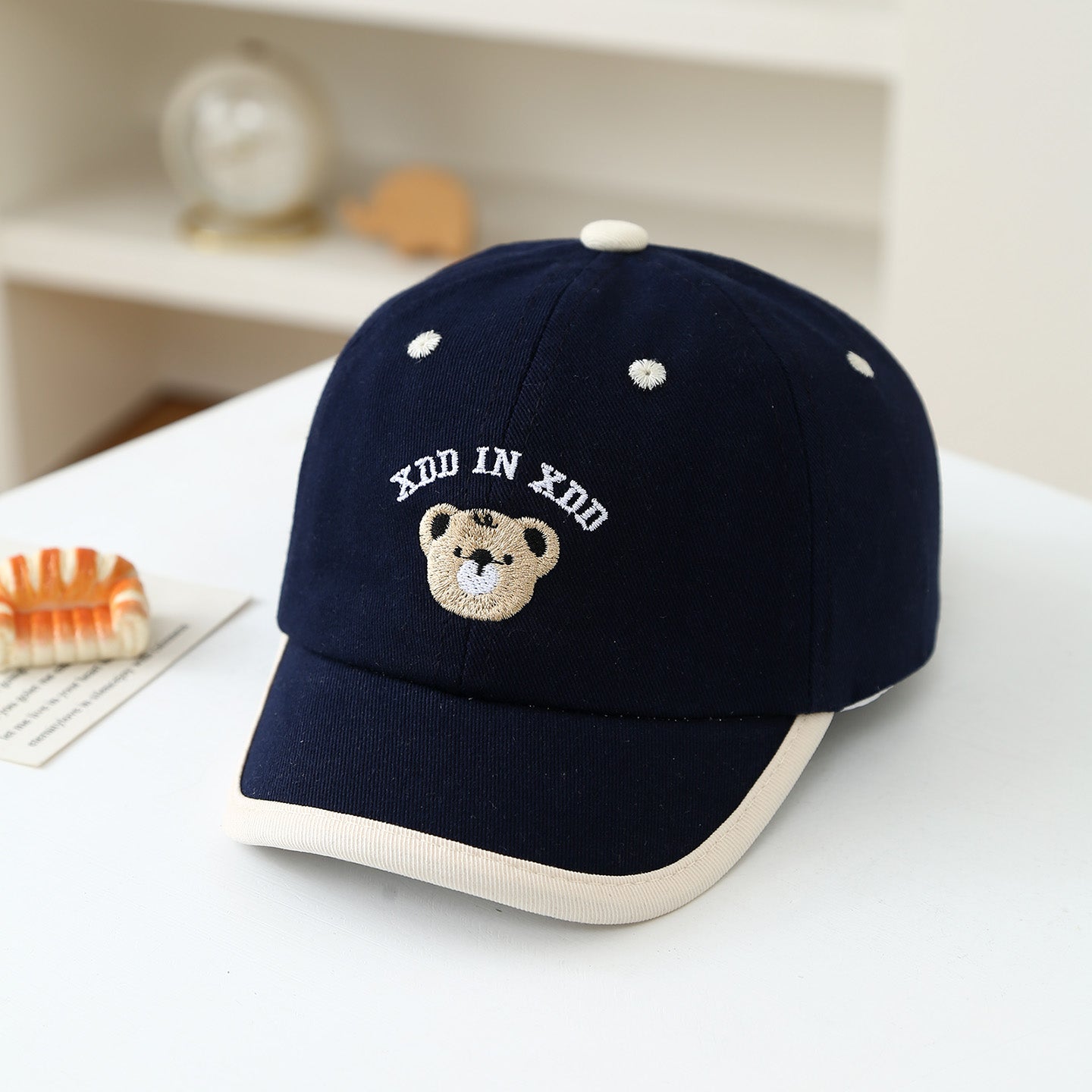 Summer Retro Casquette de baseball pour enfants brodée à l'ours cartoon de style collégial - Mignon Baby-fr