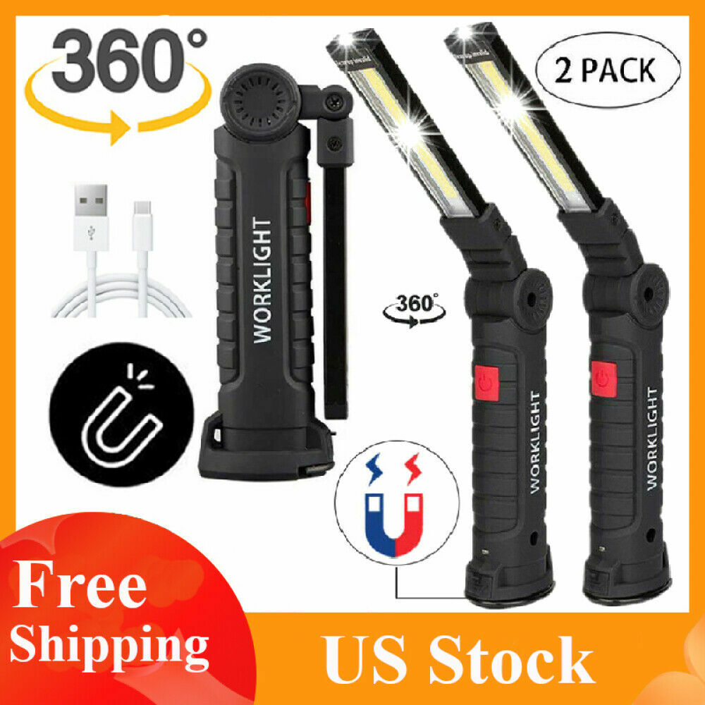 2PCS 5Modes Magnetic Rechargeable COB LED RED Lampe de lumière de travail Folding Torch USA