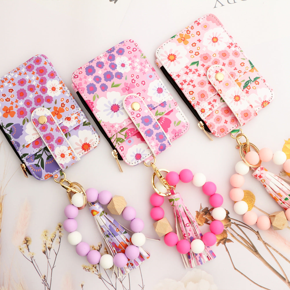 Sac de cartes en cuir imprimé floral pour femmes