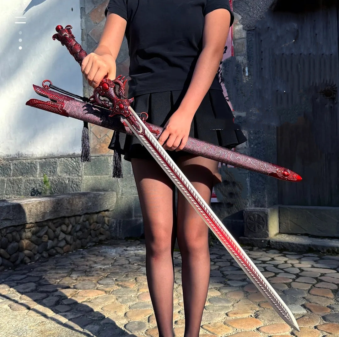 Chixiao Longquan Shuanglong Sword Une pièce Dragon Spine Blade Alliage Hilt Bois massif Scabb