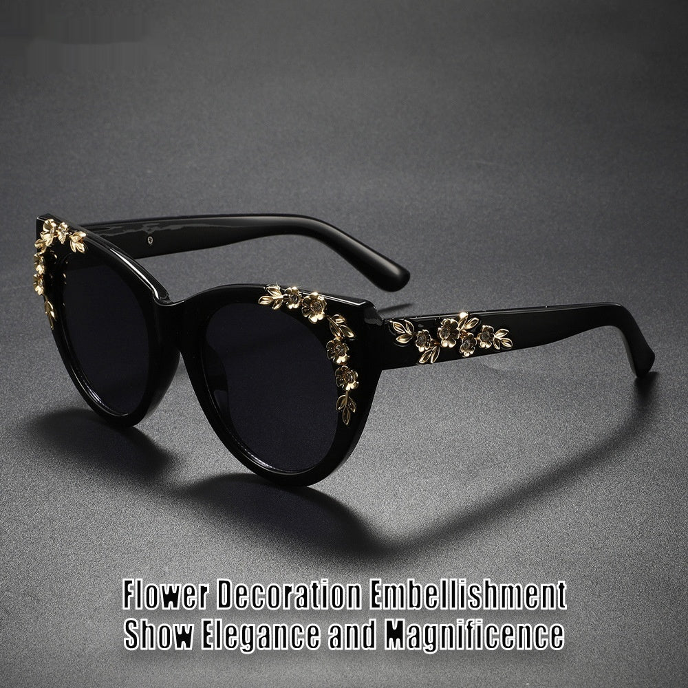 Lunettes de soleil à motif de strass floral et sans vis à vis