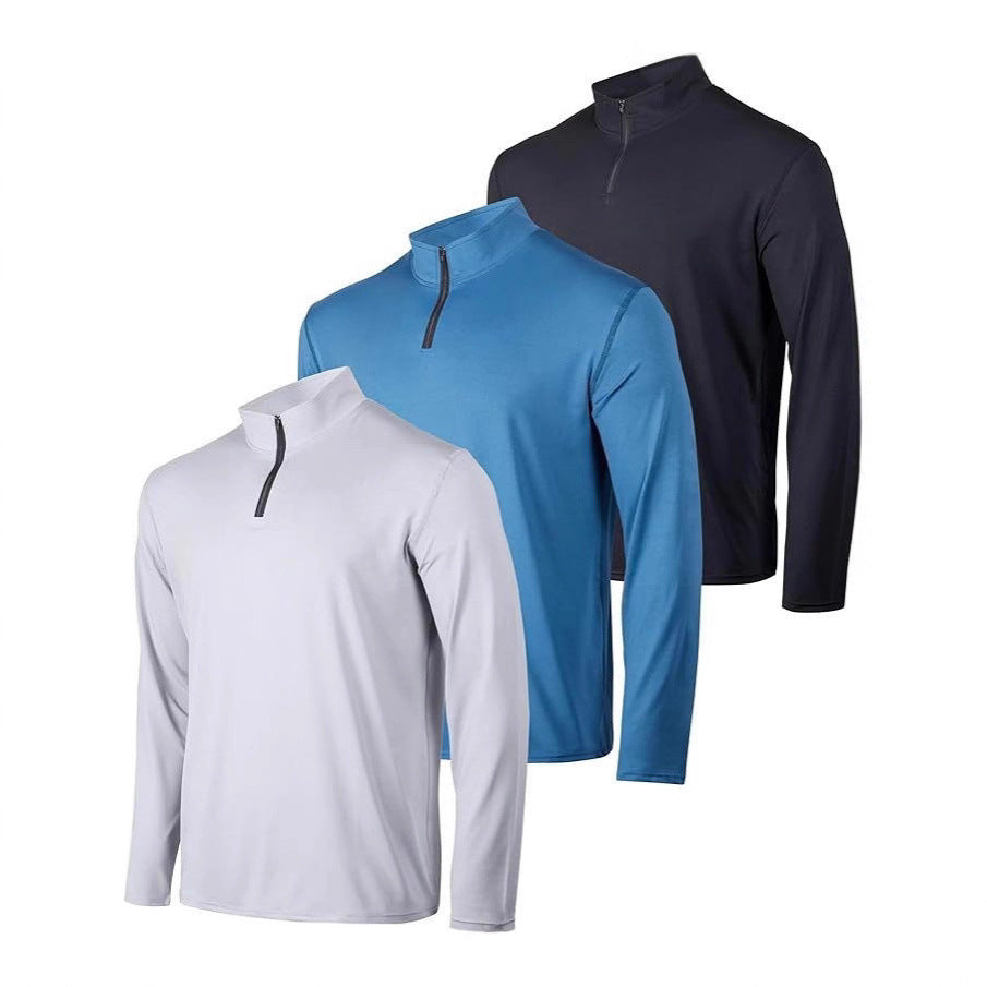 Manches longues pour hommes Stretchy Respirant Quick-Drying Casual Half-Zip Top