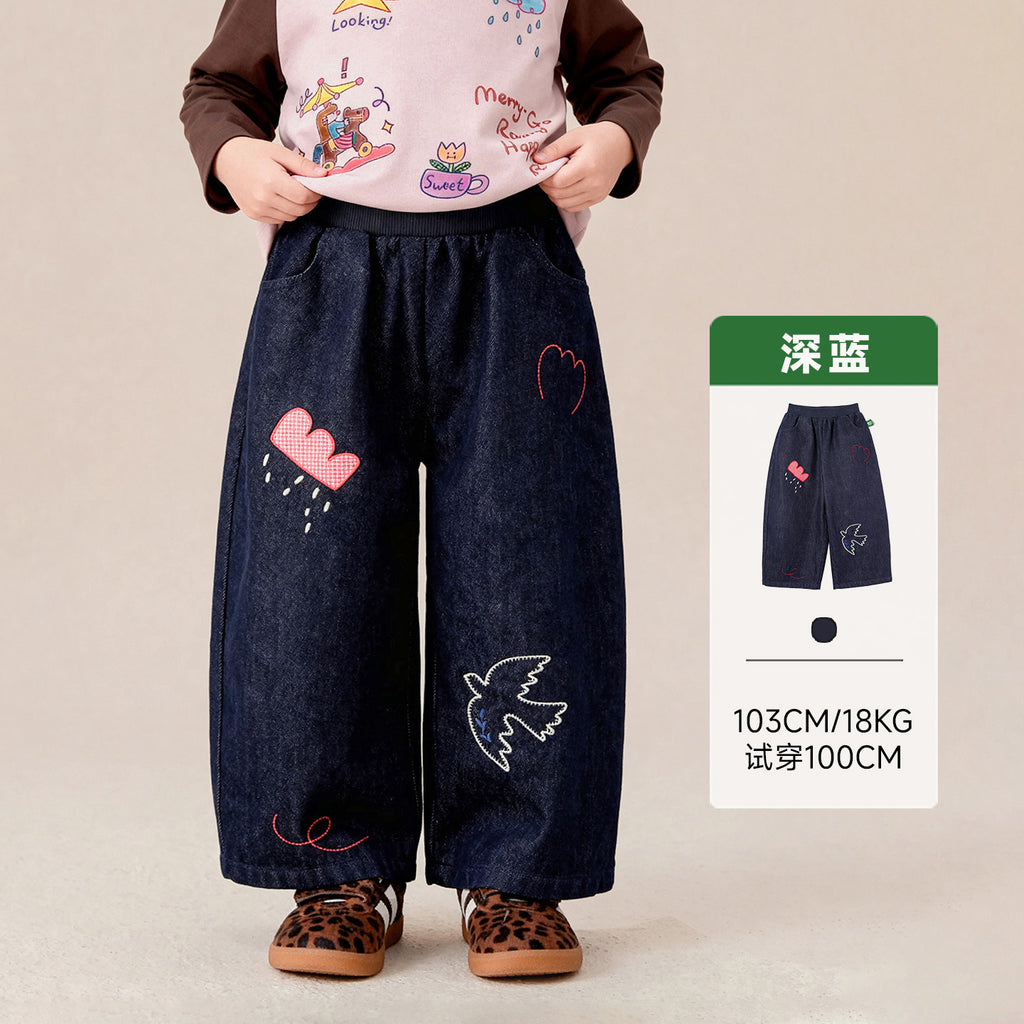 Lettre Broderie large Jambe droit Pantalons de coton Pantalons Printemps Automne