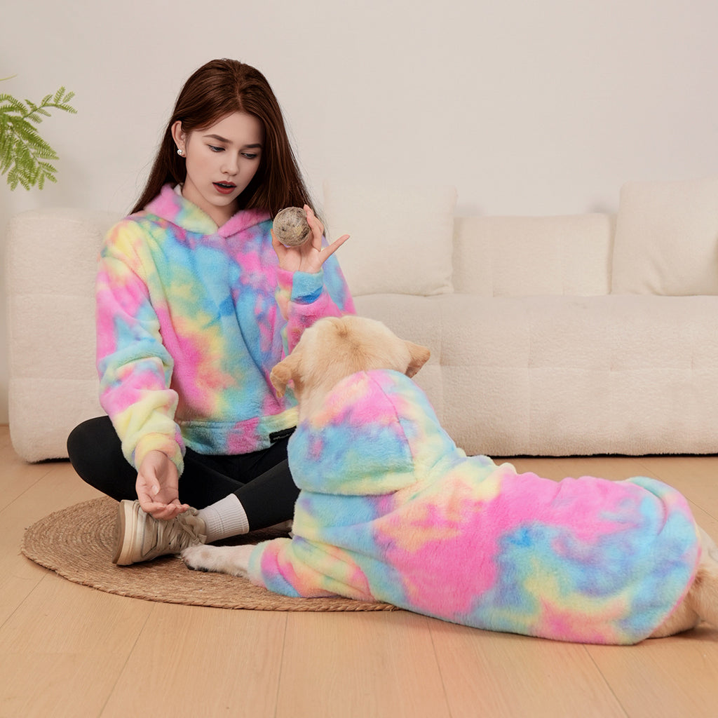 Animaux de compagnie Hoodie Tie Dye Rabbit Fur Rainbow-colored Dog Hoodie