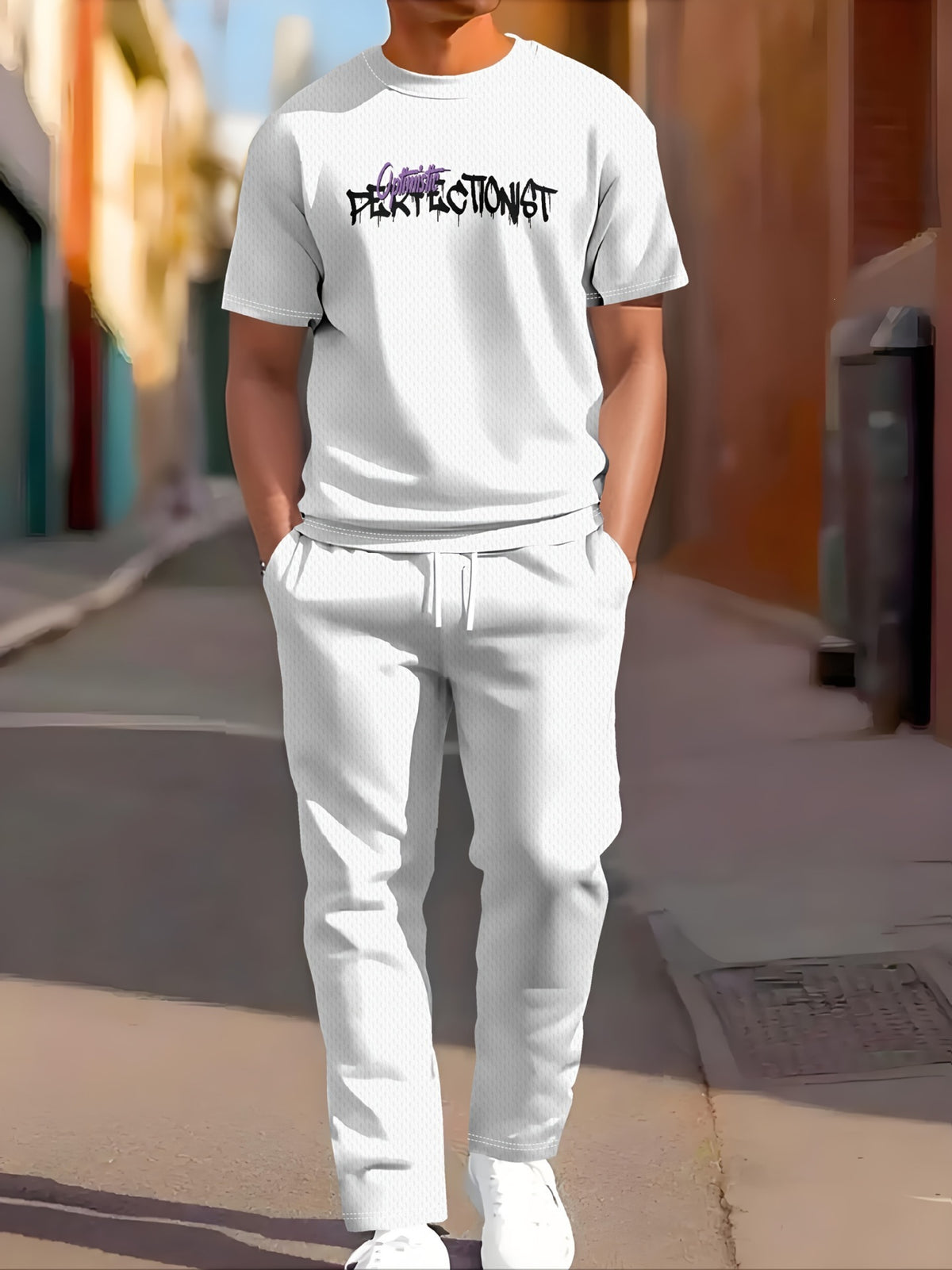 Vêtements de sport occasionnels manches courtes et pantalons longs Imprimés Ensemble deux pièces