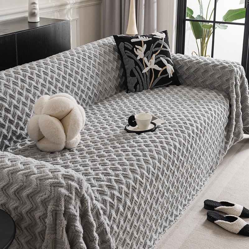 Couvre-sofa à la crème en peluche polyvalente à couleur solide