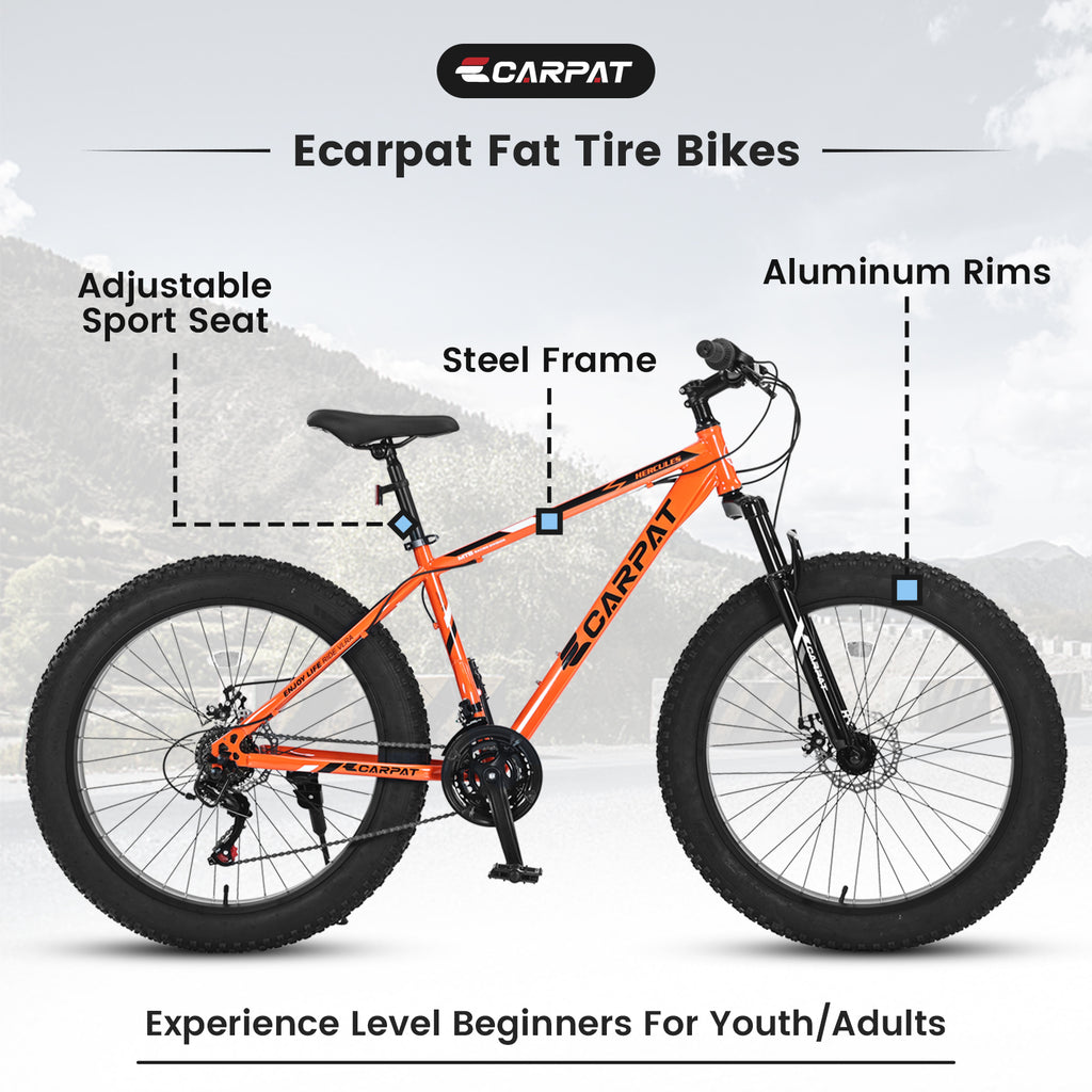 S26109 Élecony 26 pouces Fat Tire Bike Youth Full Shimano 21 Speed Mountain Bike