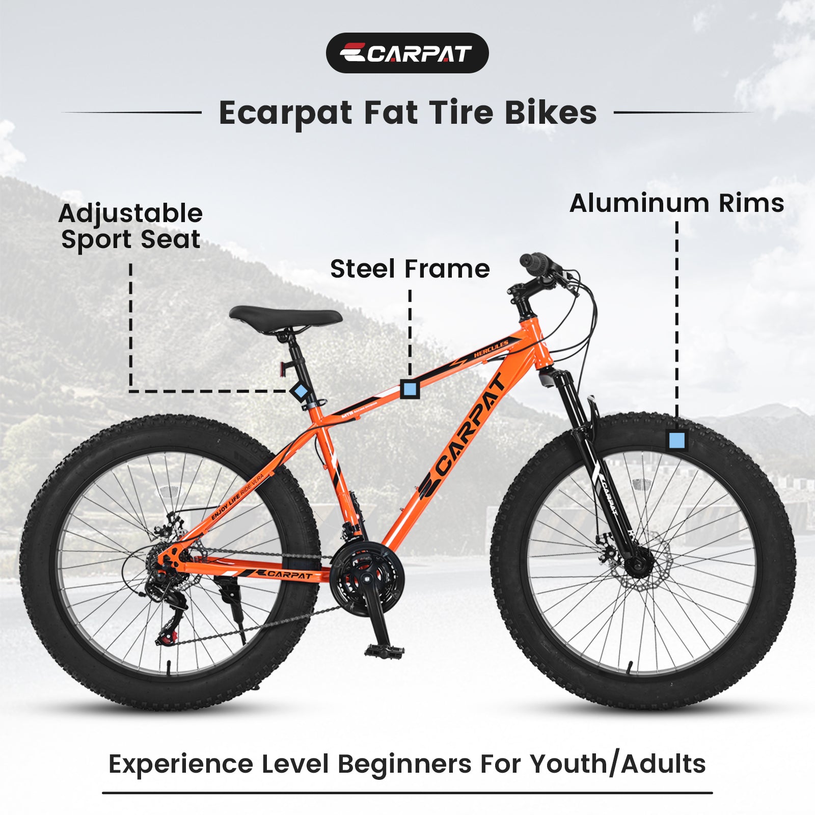 S26109 Élecony 26 pouces Fat Tire Bike Youth Full Shimano 21 Speed Mountain Bike