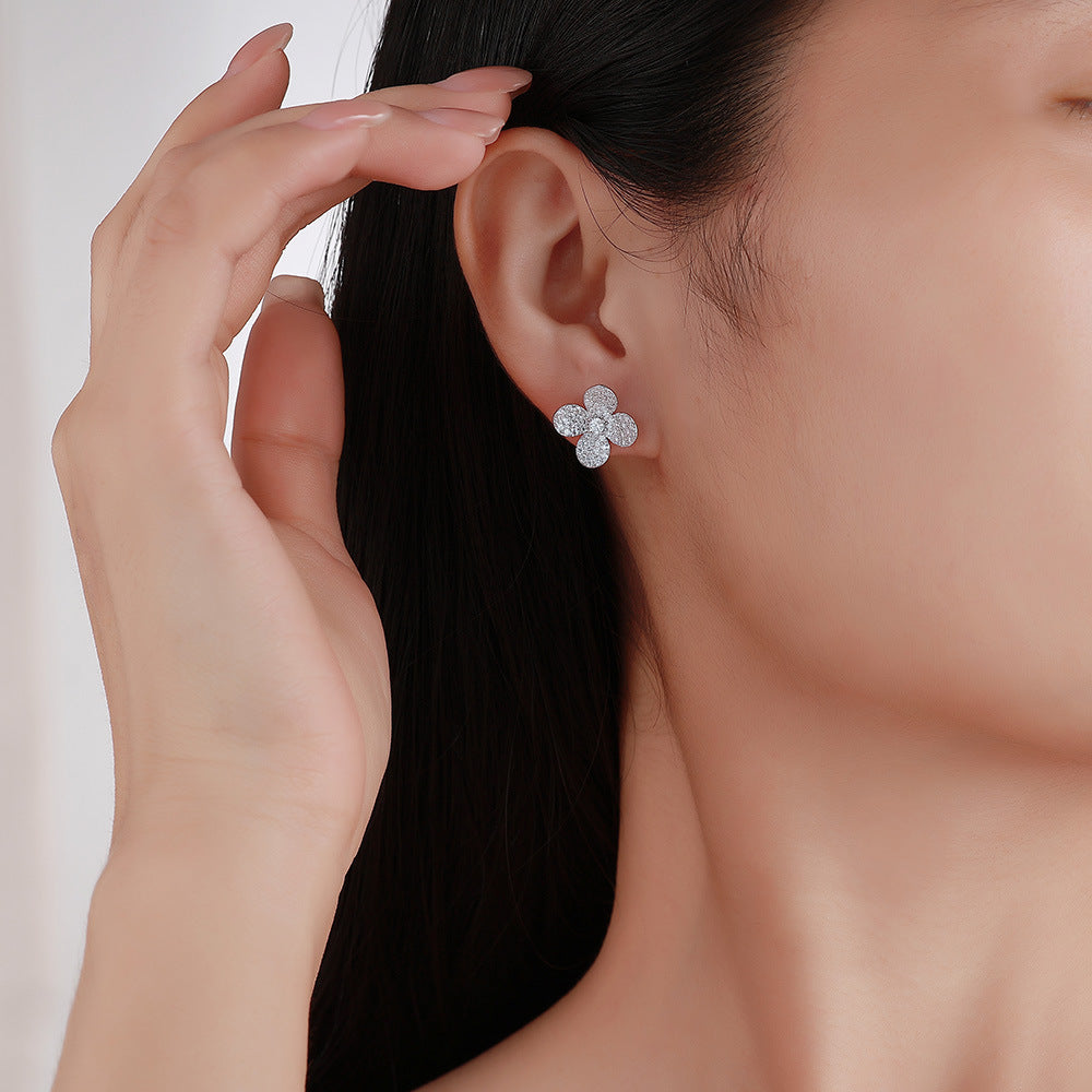 S925 Boucles d'oreilles Sterling Silver Pave Clover