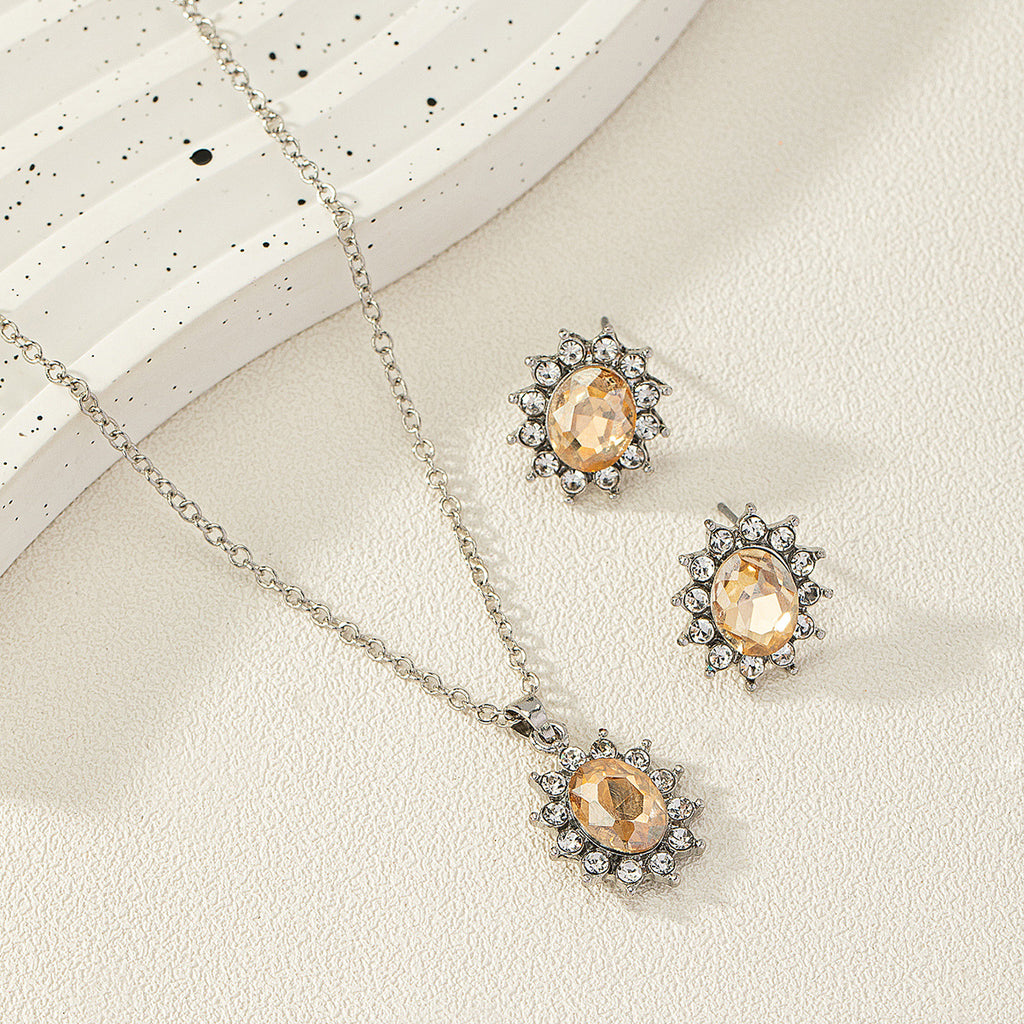 European and American Fashion SUNFLOWER Zircon Ear Stud Collier
