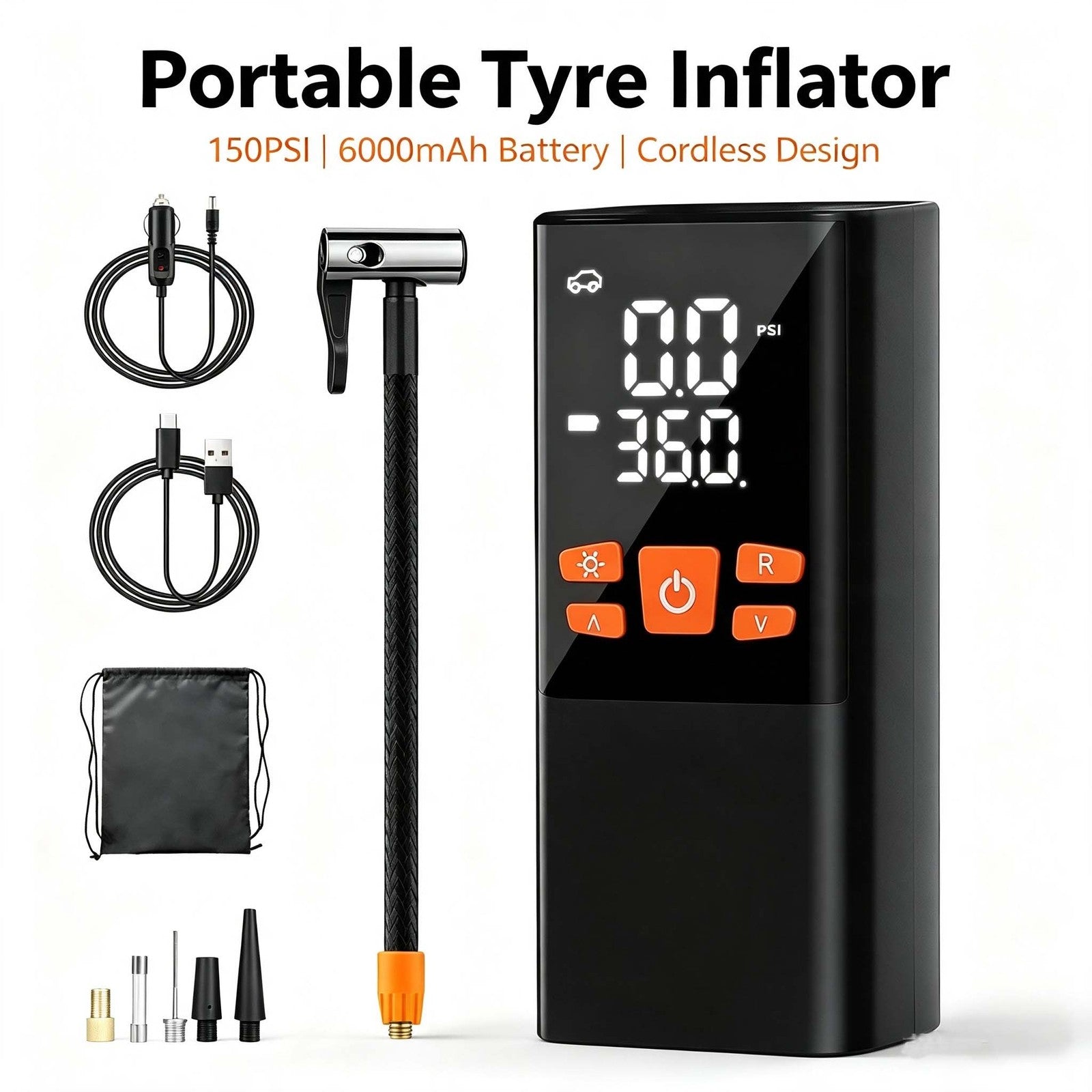Pompe à compresseur d'air rechargeable numérique sans fil pour pneumatiques de voiture UK