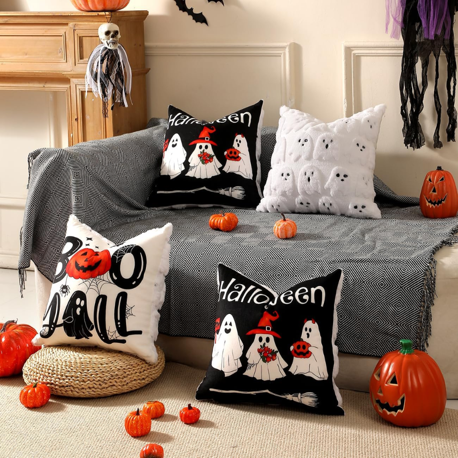 Oreiller d'Halloween couvre 18x18 2Pcs double face mignon Ghost Decor