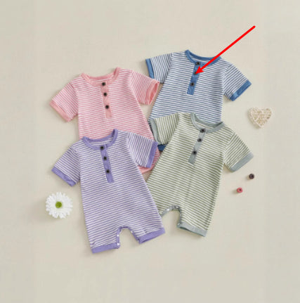 Pure Coton Quatre-pièces Set Short Crawl Stripe Style