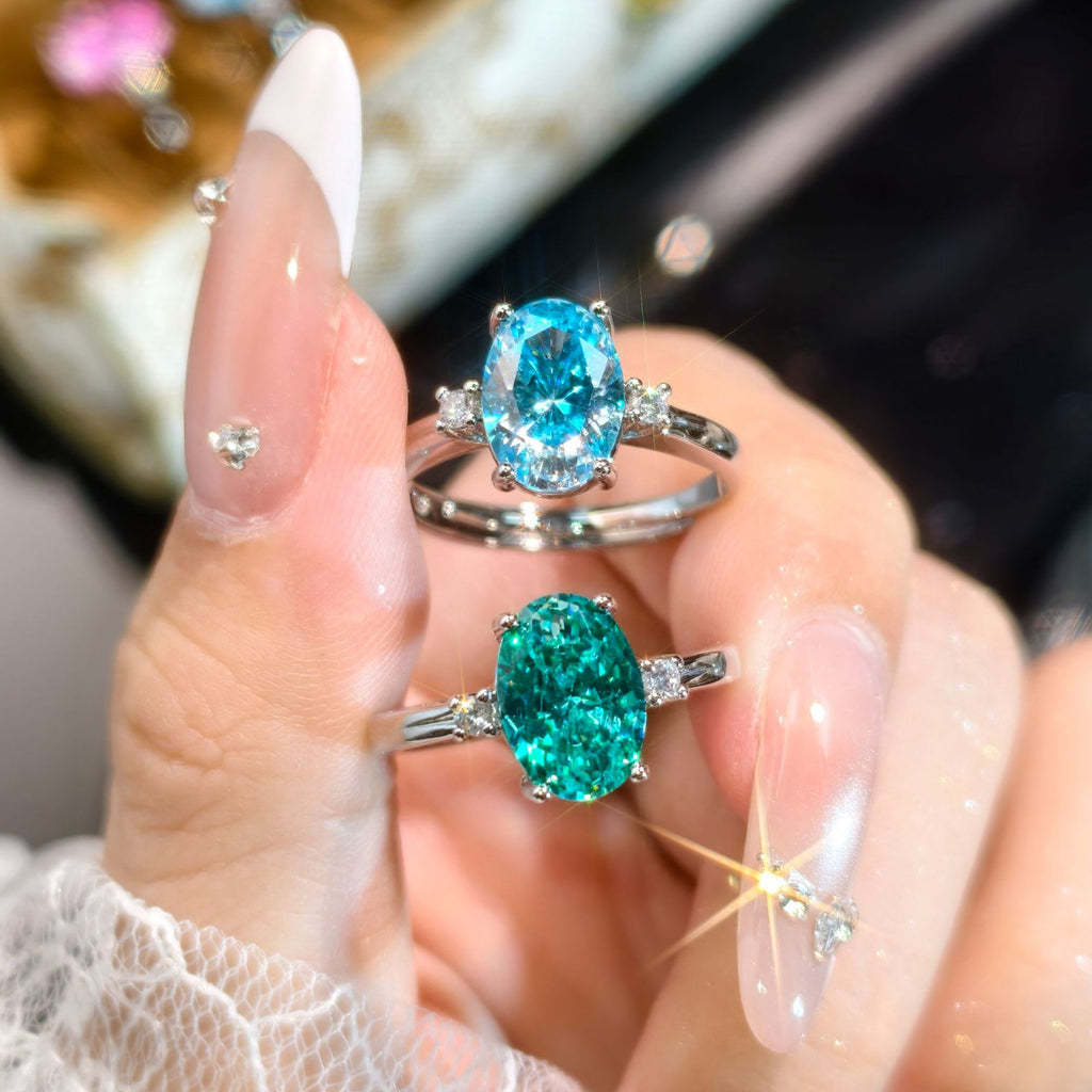 Para Green Ice Flower Cut Sparkling Crushed Ice Zircon Proposition Anneau ouvert pour les femmes Fashio