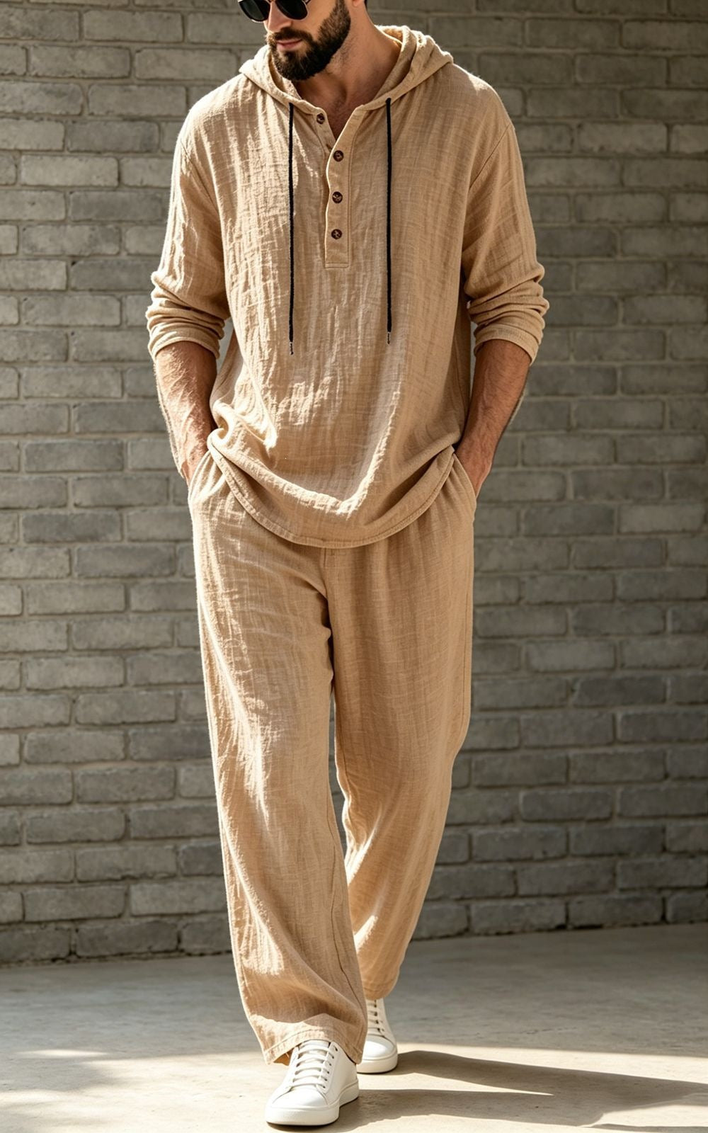 Ensemble à capuche et pantalons en lin, hommes