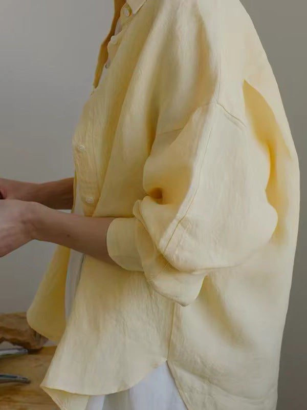 Veste de chemise haut de gamme en lin Jaune Cool-feel Top Old-Money Style Par Ma Zhi Yu