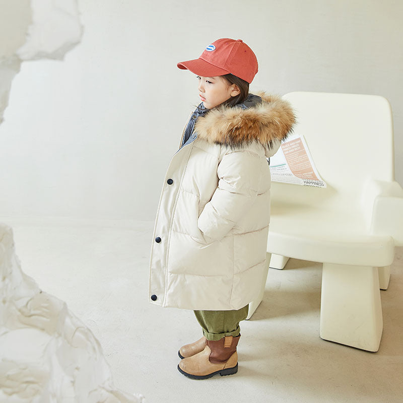 Grand collier de fourrure mi-longueur moyen et grand vêtements pour enfants épais en manteau d'hiver