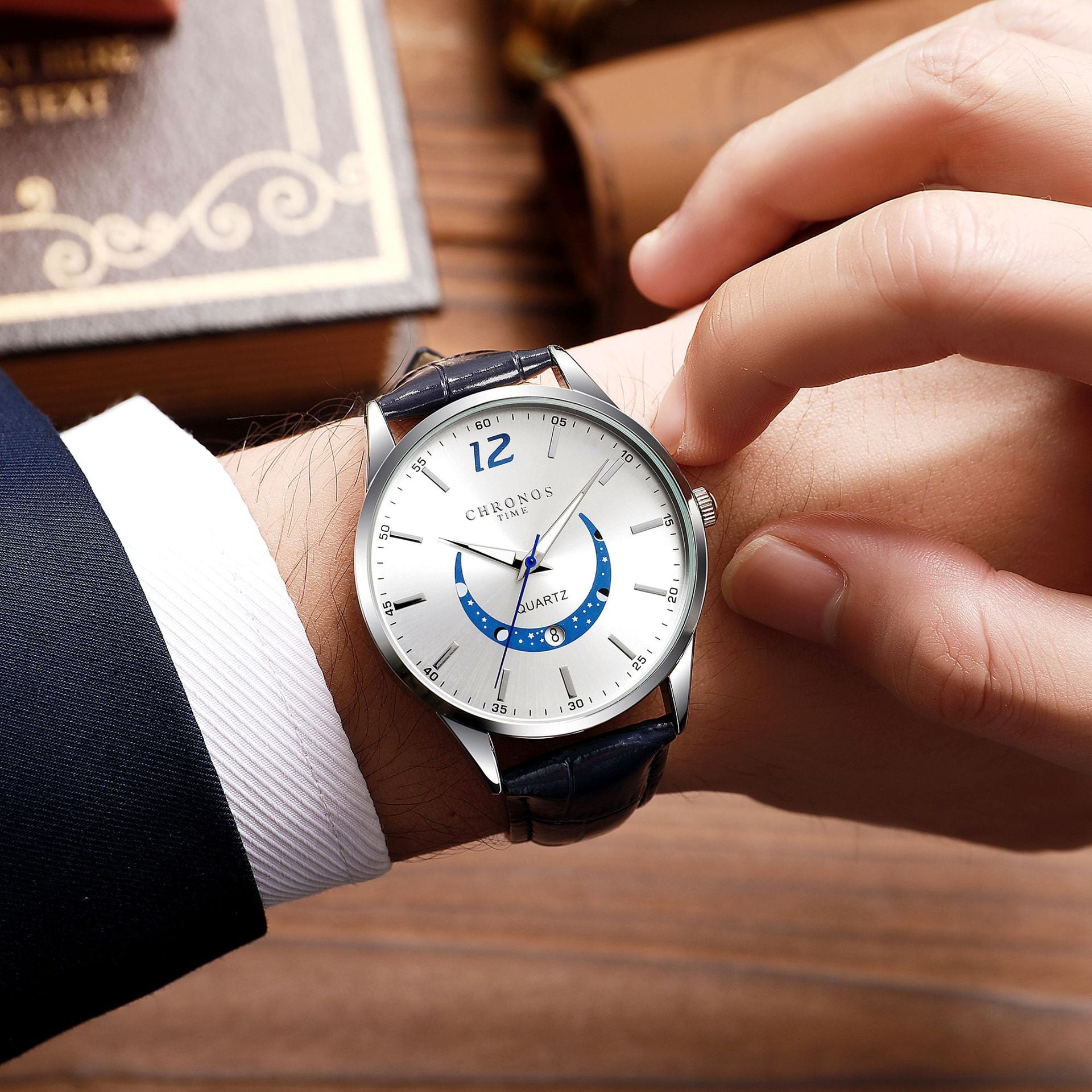 Montre de mode Quartz pour homme Bracelet en cuir véritable