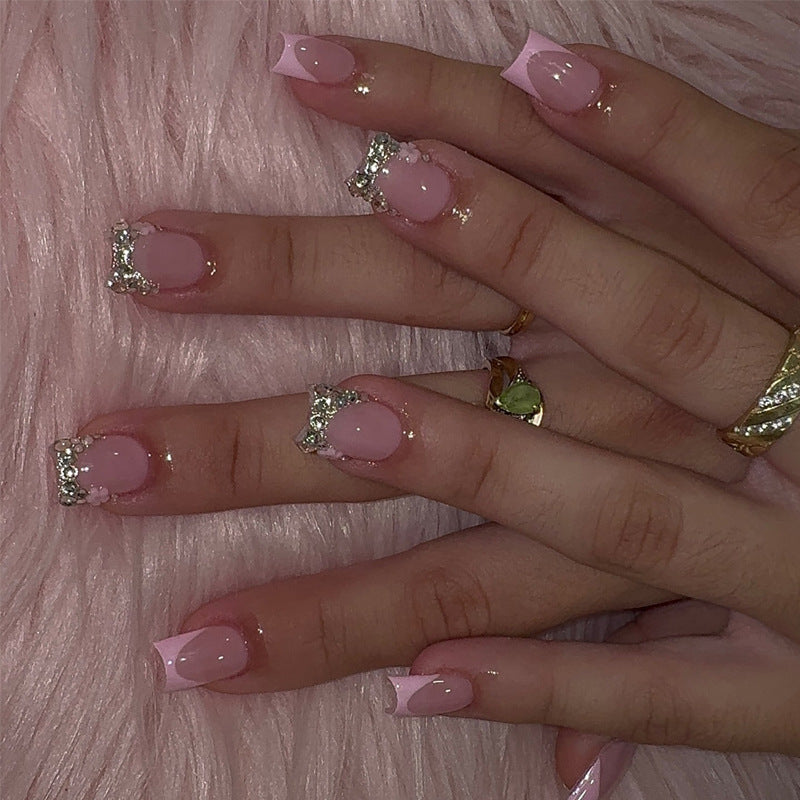 French Polka-Dot Strass ongles artificiels 24-pièces ensemble de conseils d'ongles finis pour un Chic