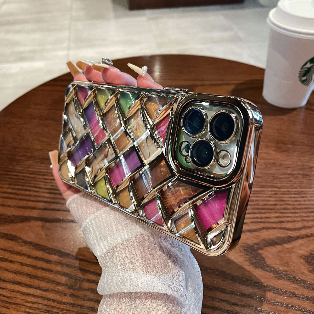 Boîtier de téléphone tissé électroplaqué couleur Shell