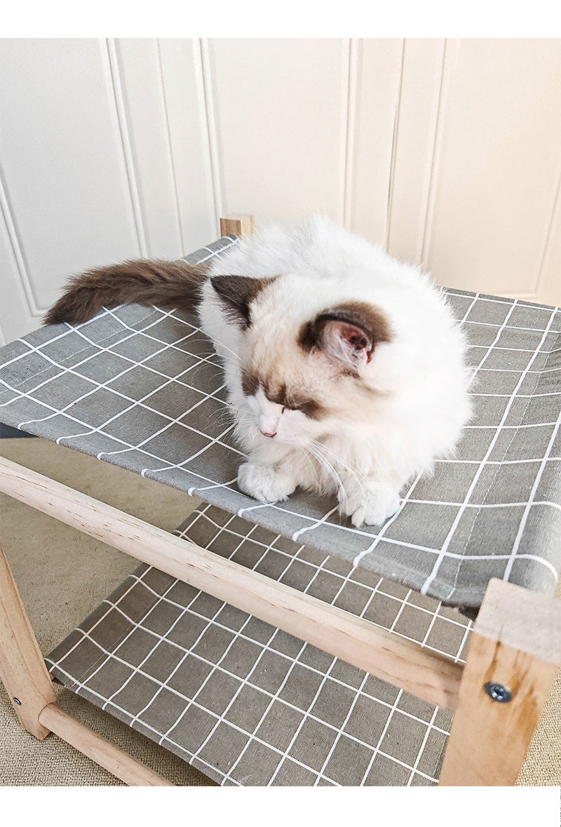 Lit de camp pour animaux de compagnie en bois massif à double couche Hamac de chat supérieur et inférieur Bunk amovible et lavabo