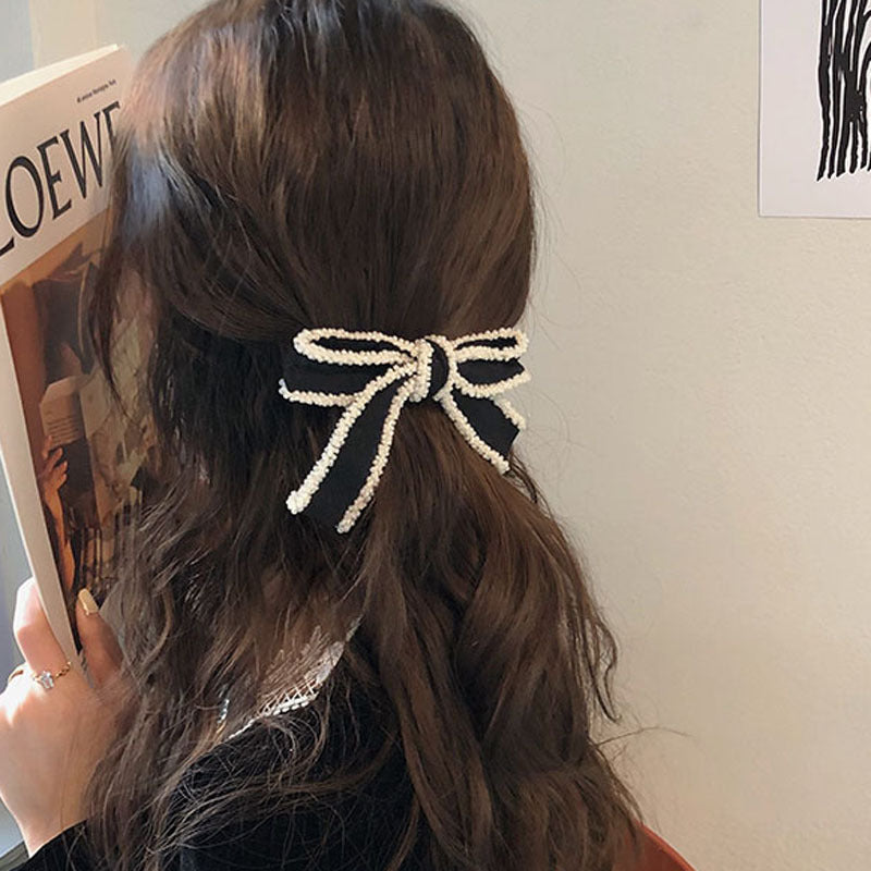 Super Nice White Edge Bow Coiffure Ornement