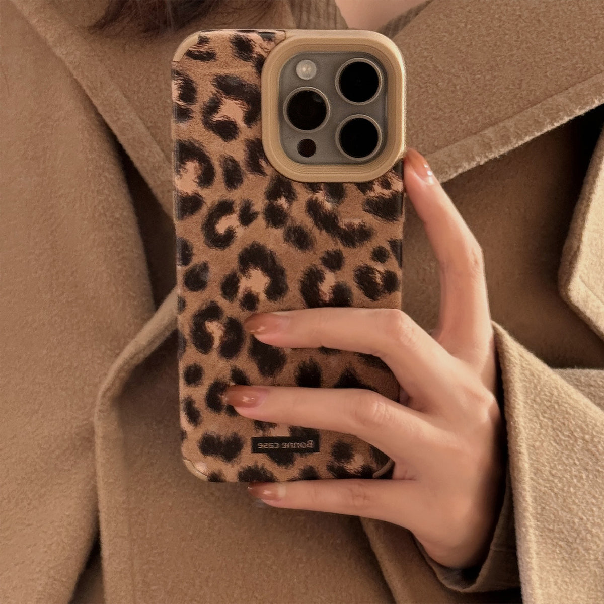 Leopard-Print Plush Lanyard Phone Case Vintage Suede Style