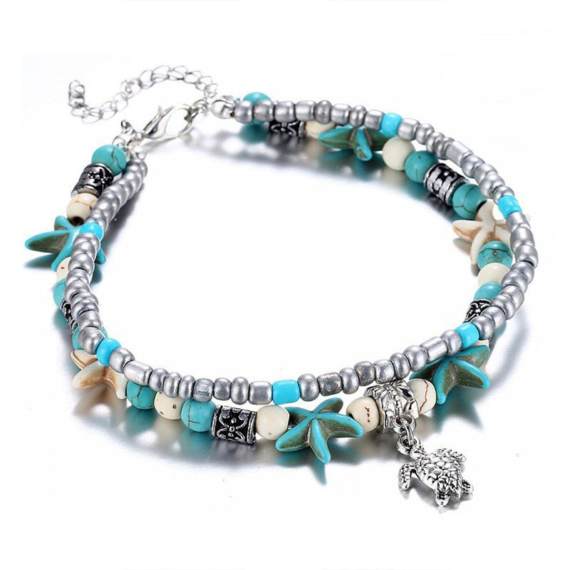 Anklet pendentif en alliage de scallop de tortue à grain de riz rétro