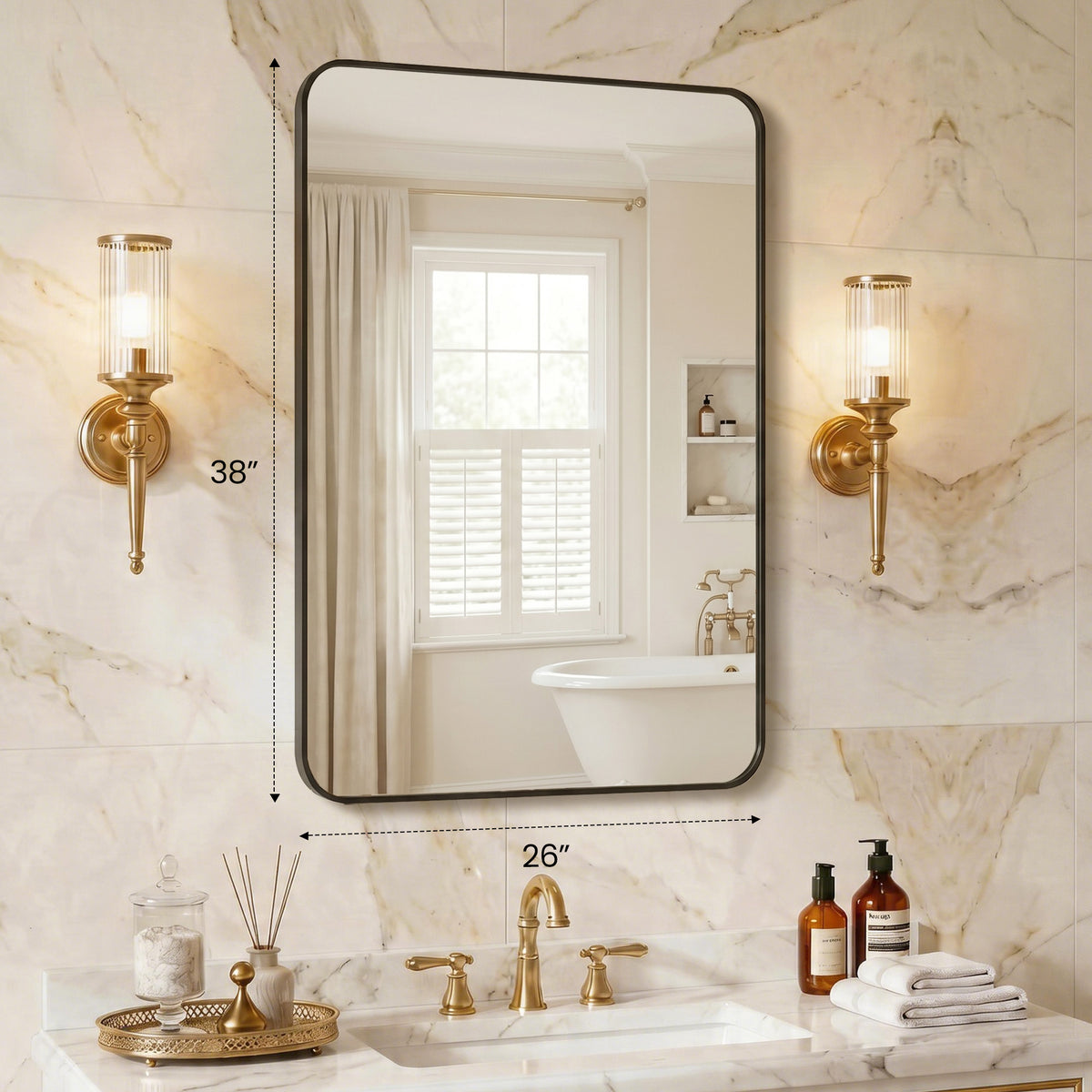 Miroir mural avec cadre en métal rectangulaire