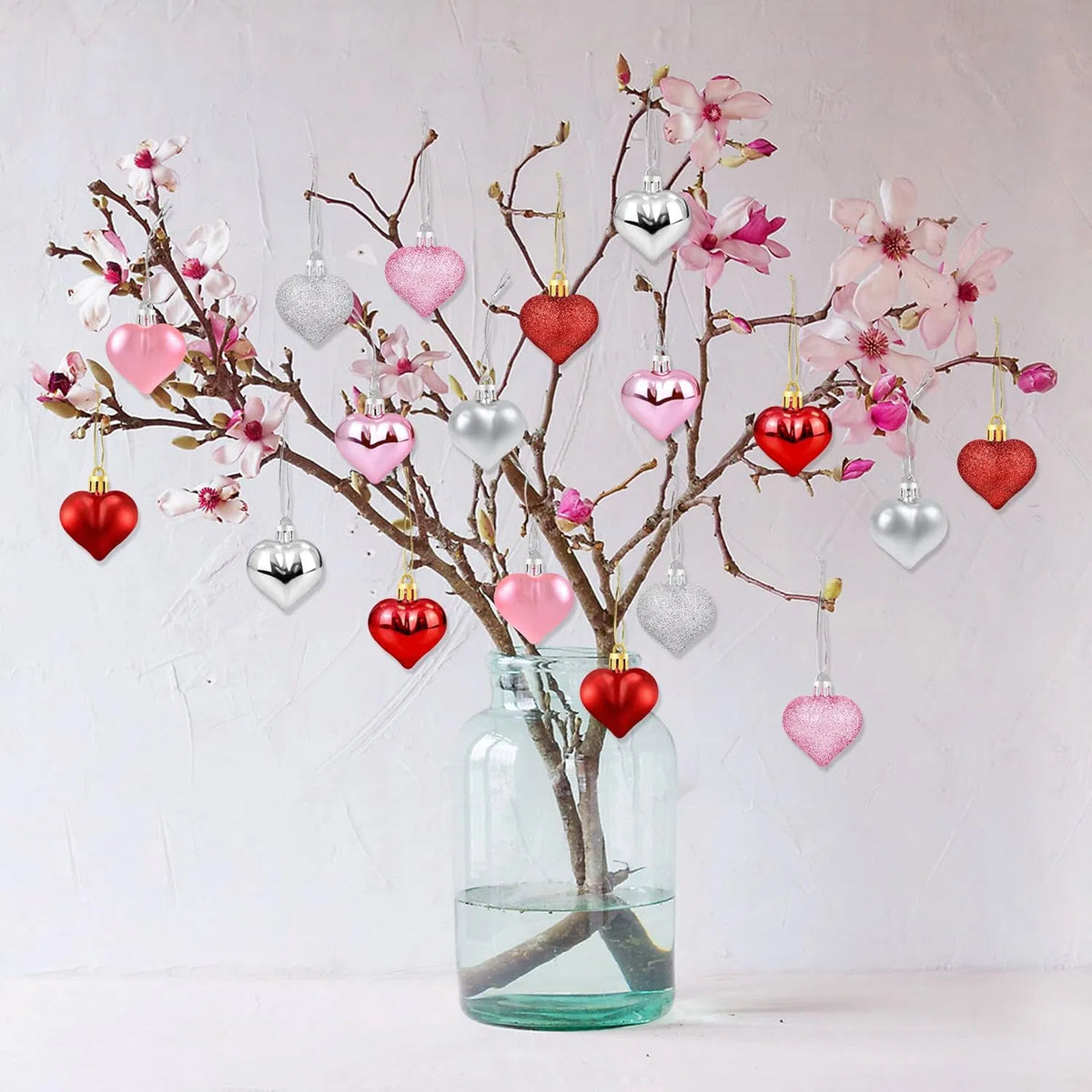 Ornements en forme de coeur 36Pcs Valentines - Décorations de coeur Valentines - Rouge Rose Argent G