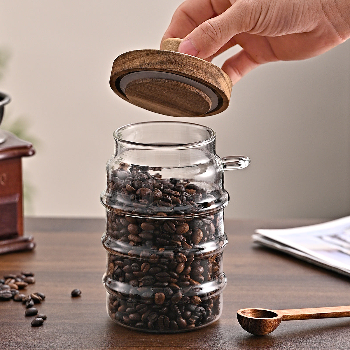 3 pots de café en verre Pcs avec cuillères