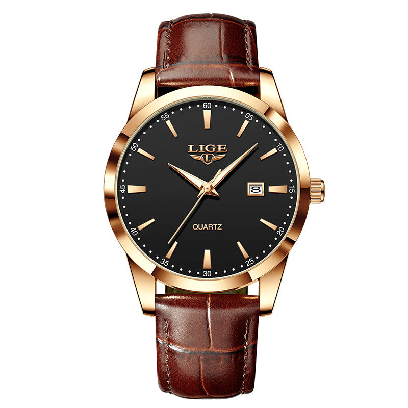 Montres Quartz pour homme Calendrier unique Ceinture en cuir à trois aiguilles imperméable