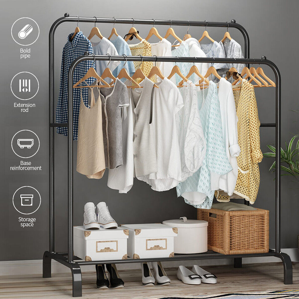Heavy Duty Double Vêtements Rail Pending Rack Garment Display Stand Shoes Storage
