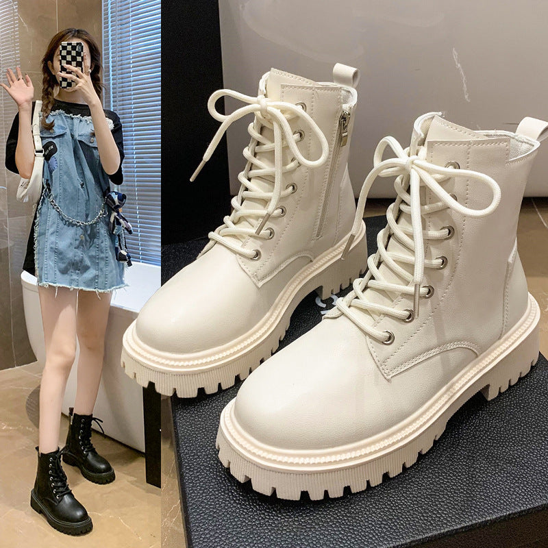 Femmes Casual style britannique Bottes en cuir épais