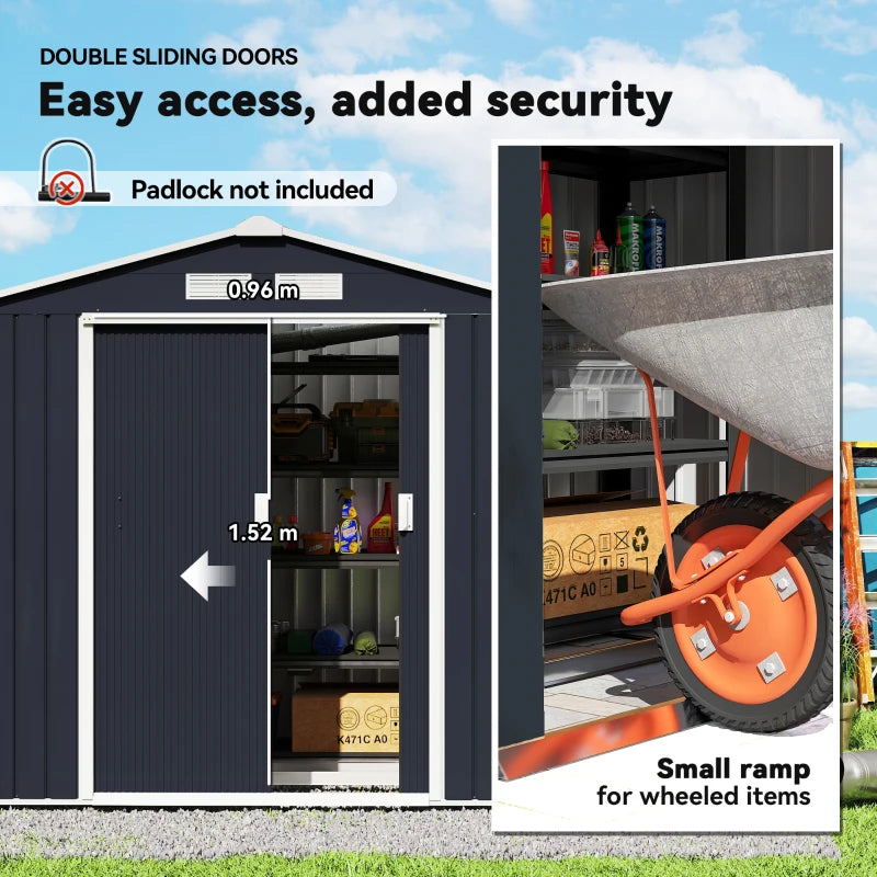 7'x4' Metal Outdoor Shed Organizer & Garden Storage avec 4 évents pour le flux d'air et 2 Easy Slide