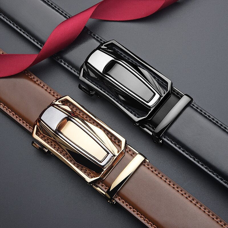 Ceinture en cuir véritable pour homme - Boucle d'alliage automatique - Bracelet casual pour pantalon
