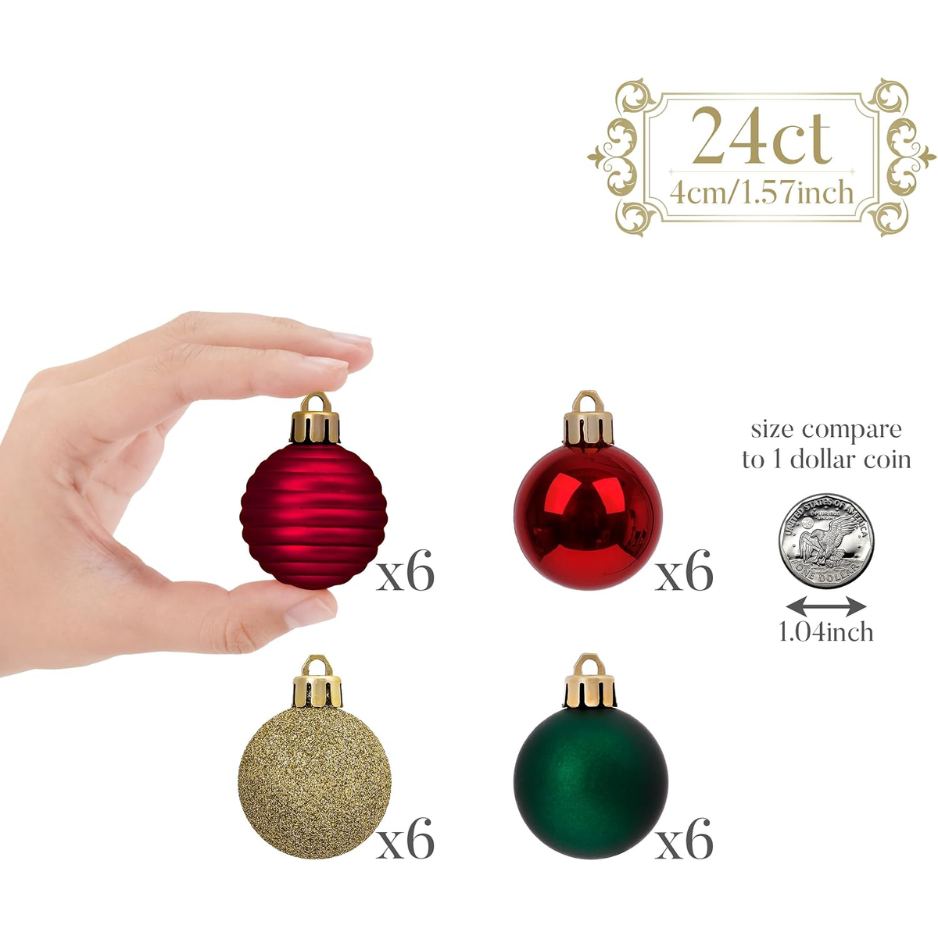 Petit arbre de Noël Décorations Balles ornements 24ct 1.57 Rouge Vert et Or Shatterproof