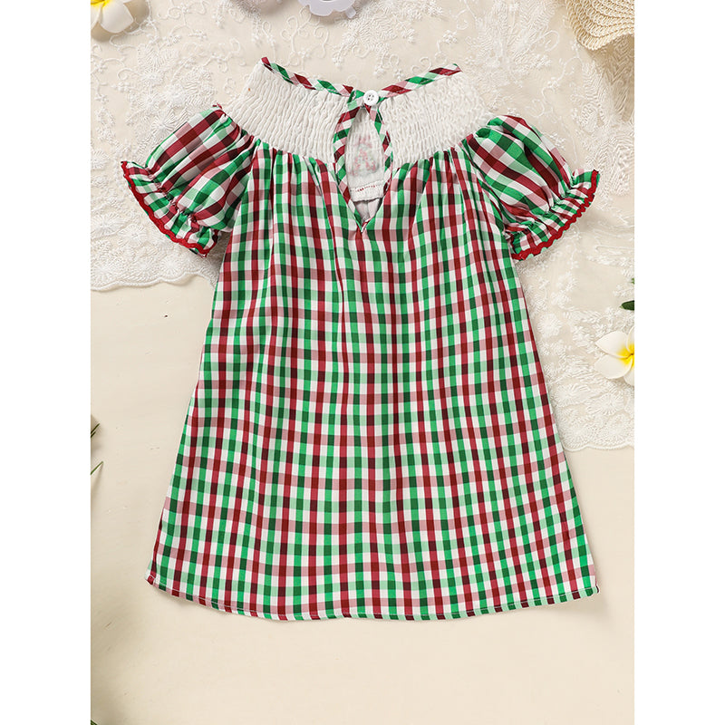 Bébé enfant Bébé Filles Robe de Noël Manche courte Arbre de Noël Brodé Plaid Ca